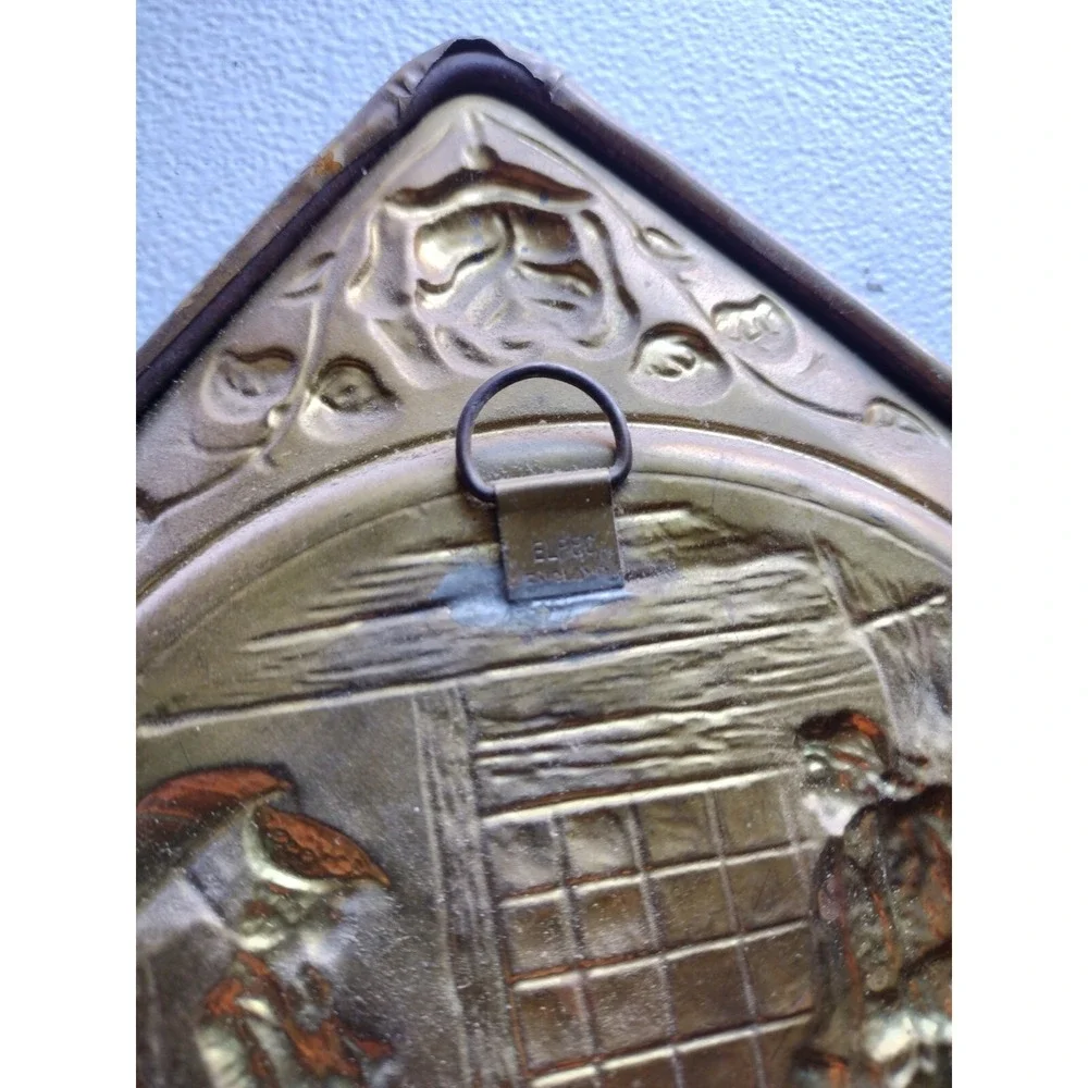 Vintage Elpec England Diamond Shaped Embossed‎ Brass Wall Hanging ×2